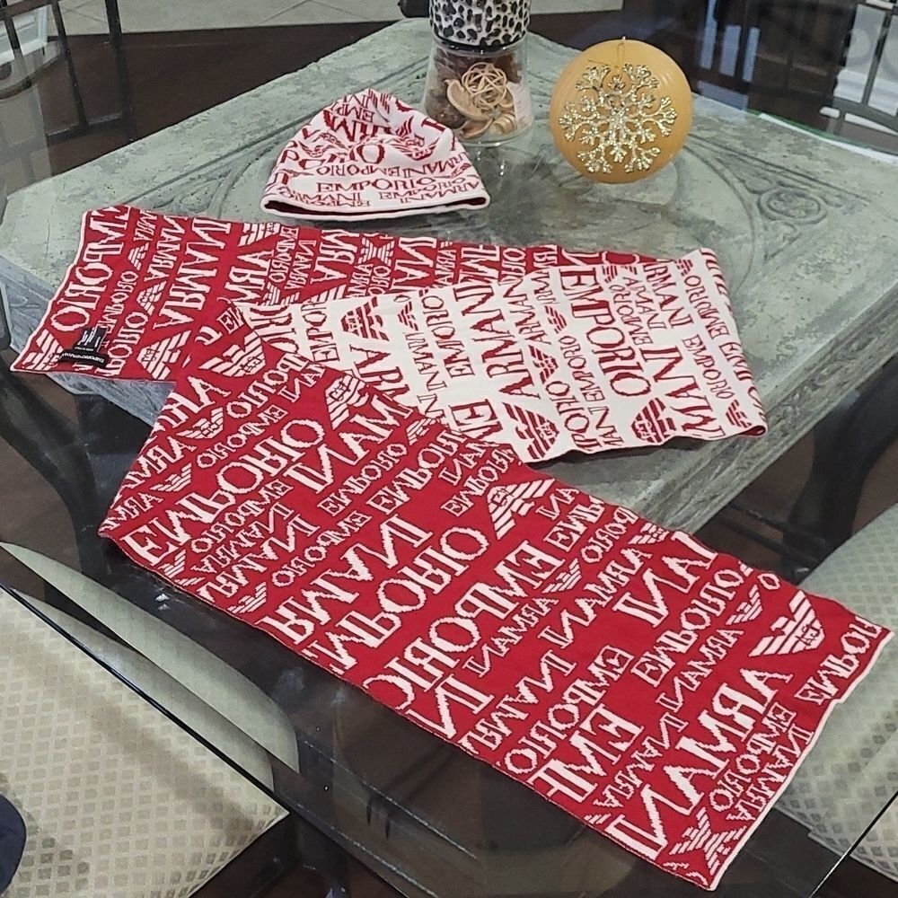 𝅺emporio Armani Logo Scarf and Beanie Lambswool Set New
